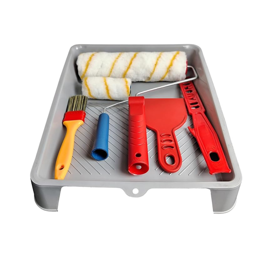Kit de Pintura de Parede Profissional com Rolo Anti Gotas, Cabo, Espatula e Trincha